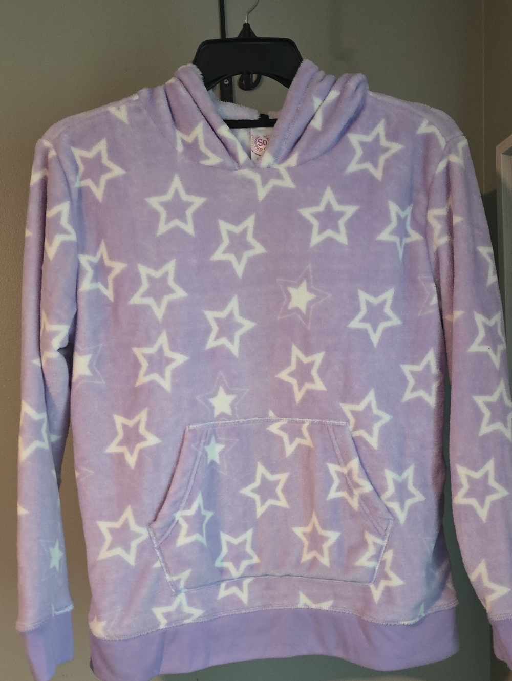 SO Lavender Star Print Hooded Pullover Size Large